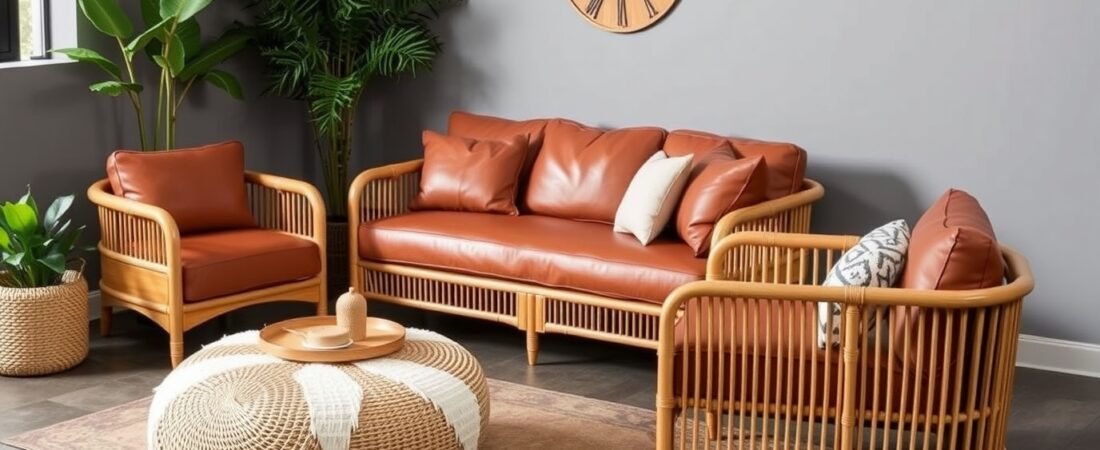 Leather and Rattan Furniture Combo 